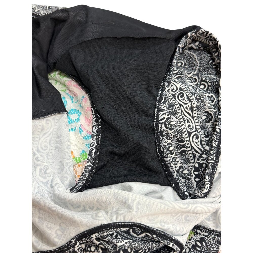 Vintage Robby Len One-Piece Swimsuit Criss Cross Back Black White Print Size 14 - Picture 5 of 10